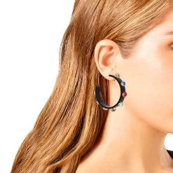 STONE RESIN HOOP EARRINGS BLACK -Fashion Haven Shop 395531GLD001 2