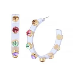 STONE RESIN HOOP EARRINGS PASTEL MULTI