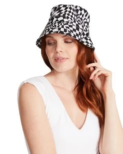 WARPED CHECK BUCKET HAT WHITE 7 WARPED CHECK BUCKET HAT WHITE -Fashion Haven Shop STEVEMADDEN ACCESSORIES SMA 1669 WHITE 03