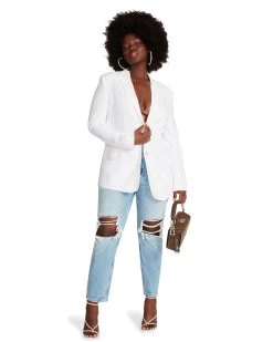 LINEN ON THE EDGE BLAZER WHITE -Fashion Haven Shop STEVEMADDEN APPAREL BM202672 WHITE 01
