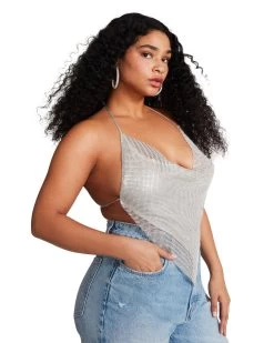 BARELY THERE RHINESTONE HALTER SILVER 16 BARELY THERE RHINESTONE HALTER SILVER -Fashion Haven Shop STEVEMADDEN APPAREL RTW0063 SILVER LARGE 1541