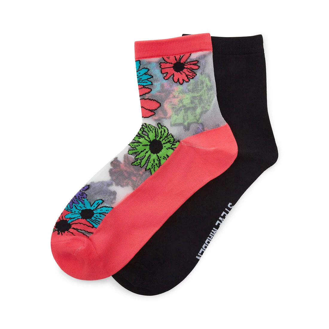 FLOWER SHEER ANKLET SOCKS PINK MULTI 3 FLOWER SHEER ANKLET SOCKS PINK MULTI