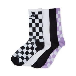 CHECKERED SOLID LOGO CREW SOCKS BLACK MULTI