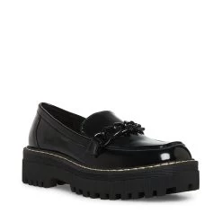 HAAZEL-C BLACK BOX -Fashion Haven Shop STEVEMADDEN SHOES CHAIN LOAFER BLACK