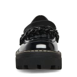 HAAZEL-C BLACK BOX -Fashion Haven Shop STEVEMADDEN SHOES CHAIN LOAFER BLACK FRONT
